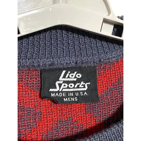 Vintage Lido Sports Wool Sweater XL Geometric Retro USA Runs Short 23" Length - Picture 5 of 6